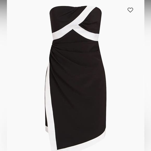 Halston Strapless Cocktail Mini Dress Black White Trim Size 6 Party Evening Wear - Picture 4 of 5